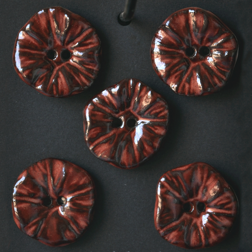 5 pcs. 25mm ceramic buttons flowers cinnabar