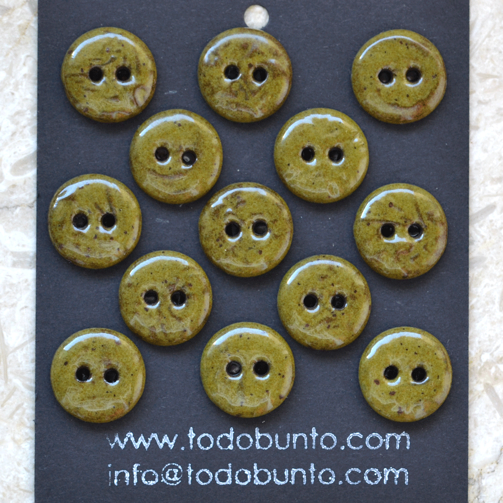 12 pcs. 15-16mm ceramic buttons deep olive speckle