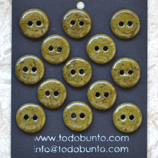 12 pcs. 15-16mm ceramic buttons deep olive speckle
