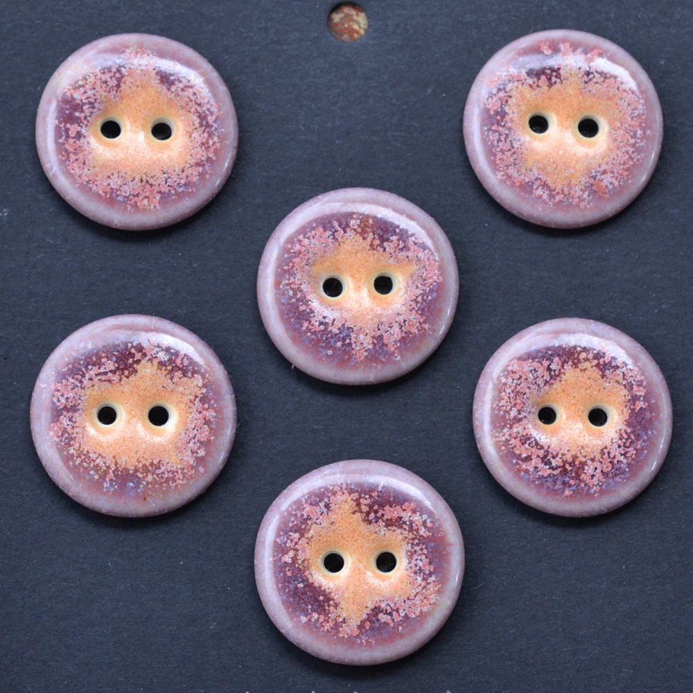 6 pcs. 20mm porcelain buttons magenta/papaya