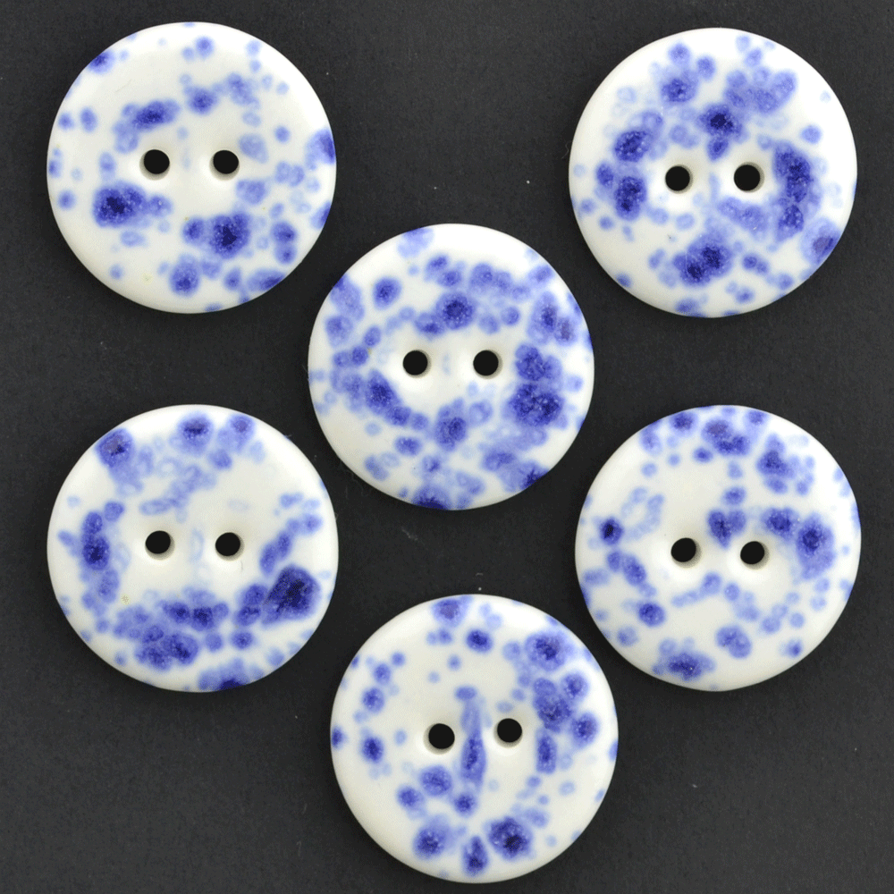 6 pcs. 22-23 mm porcelain buttons blue splatter