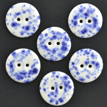 6 pcs. 22-23 mm porcelain buttons blue splatter
