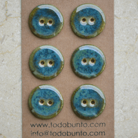 6 pcs. 23mm ceramic buttons green/blue