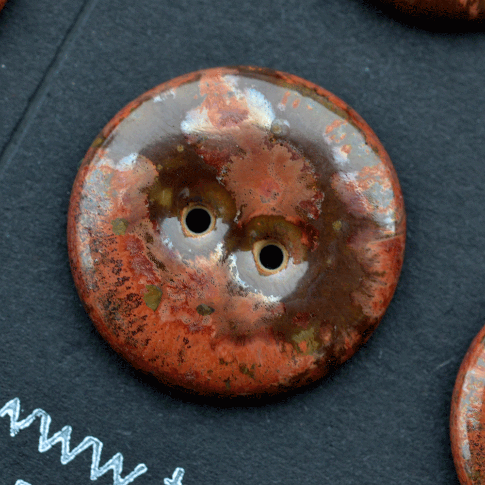 6 pcs. 22mm handmade ceramic buttons copper crystal
