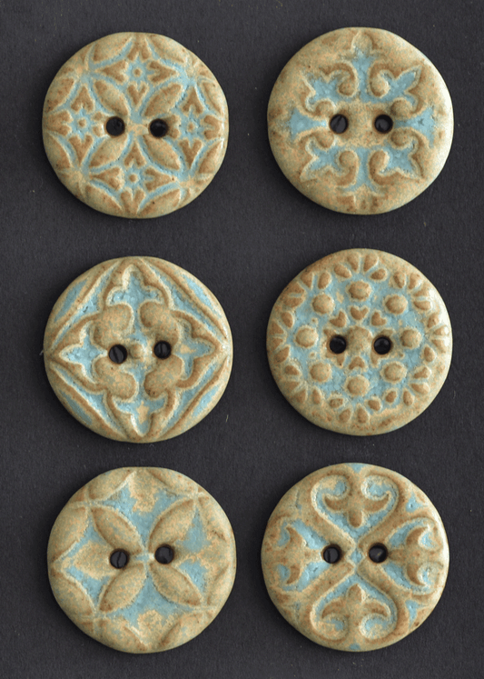 6 pcs. 23mm ceramic buttons shabby chic