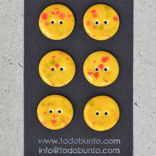 6 pcs. 23mm porcelain buttons confettif yellow