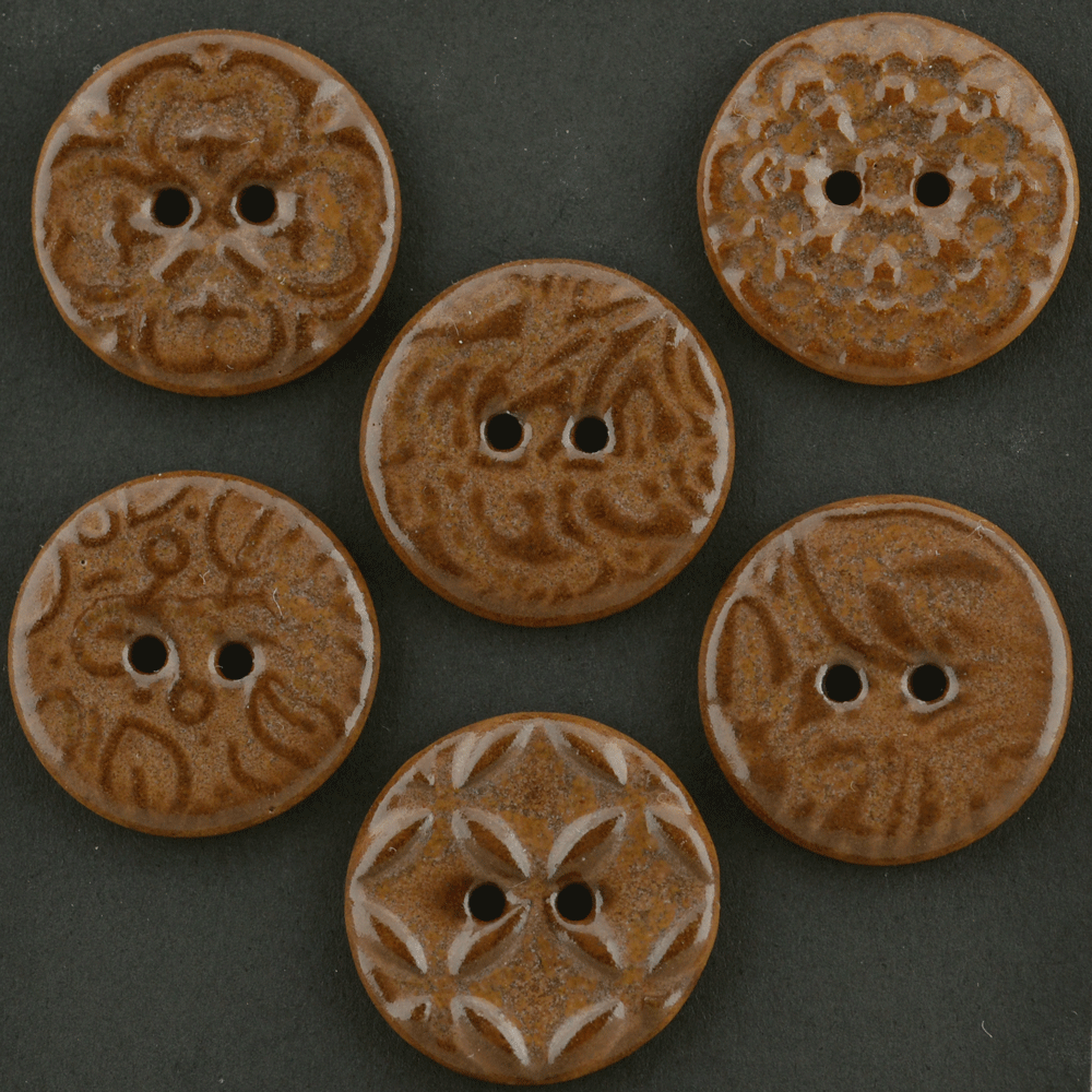 6 pcs. 23mm ceramic buttons smoked sienna orient