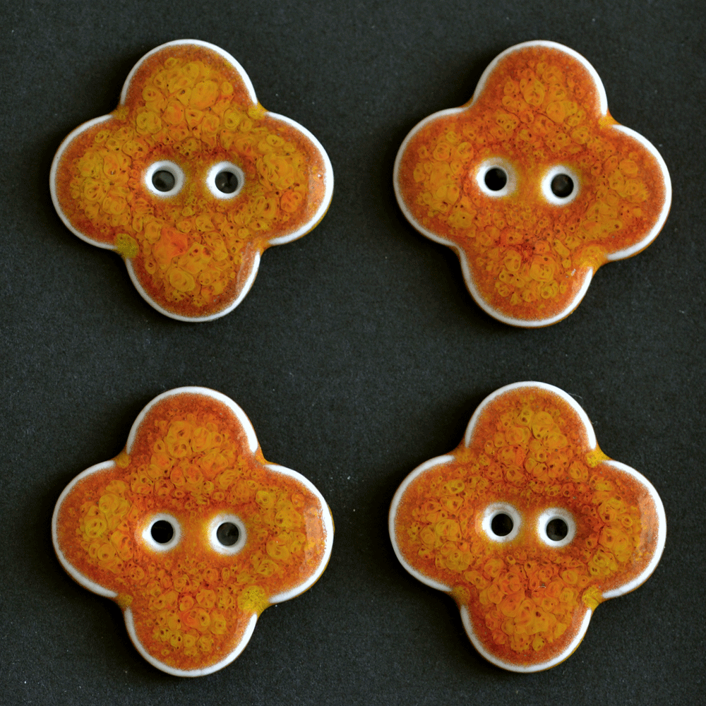 4 pcs. 25x25 mm porcelain buttons burnt orange