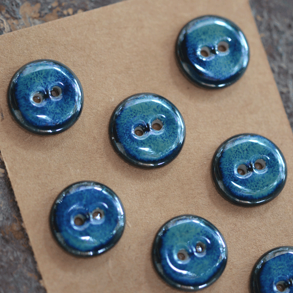 6 pcs 17 mm ceramic buttons blue/green
