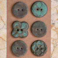6 pcs 23 mm ceramic buttons copper patina s2