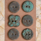 6 pcs 23 mm ceramic buttons copper patina s2