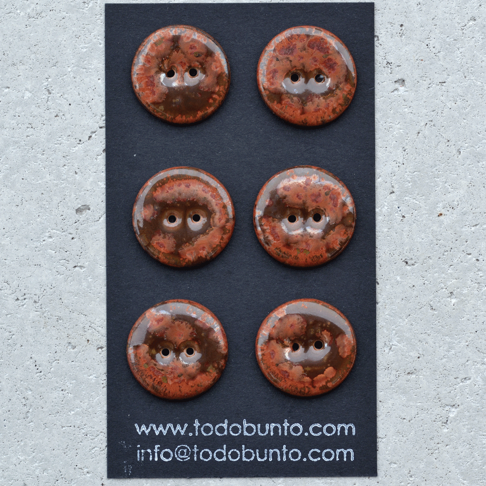 6 pcs. 22mm handmade ceramic buttons copper crystal