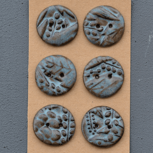 6 pcs. 29mm ceramic buttons blue/brown v2