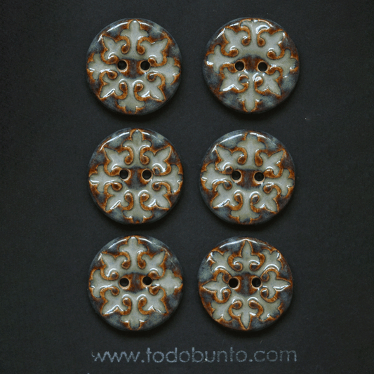 6 pcs. 23 mm ceramic buttons baroque