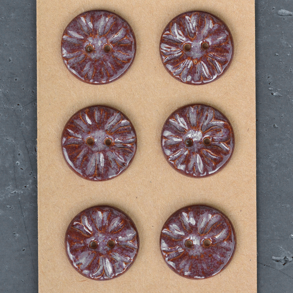 6 pcs. 23mm ceramic buttons flower stamp