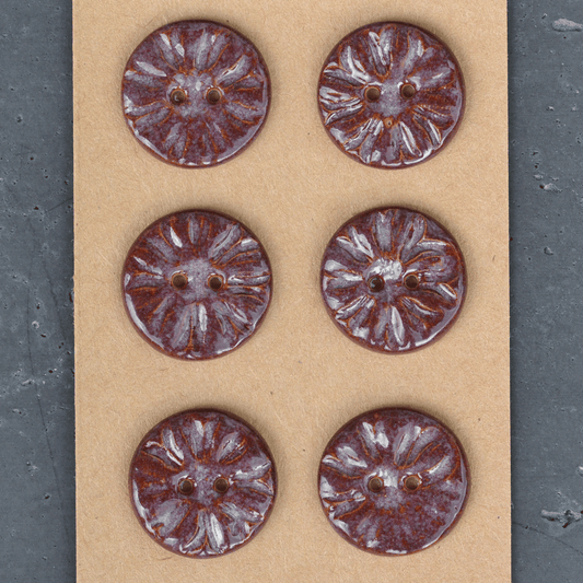 6 pcs. 23mm ceramic buttons flower stamp