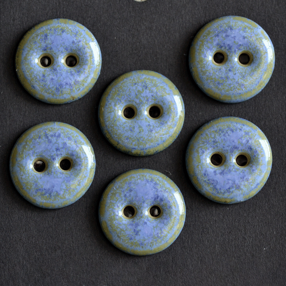 6 pcs. 15-16 ceramic buttons lilac/blue/green