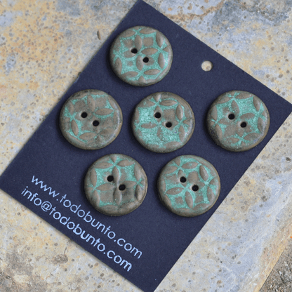 6 pcs 23 mm ceramic buttons copper patina