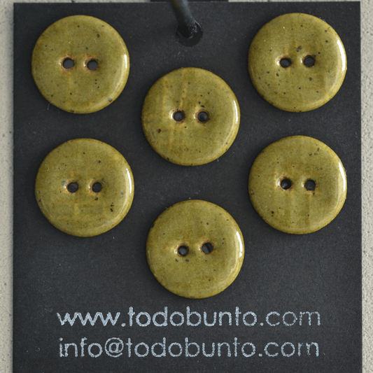 8 pcs. 18mm ceramic buttons deep olive speckle