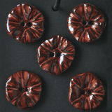 5 pcs. 25mm ceramic buttons flowers cinnabar