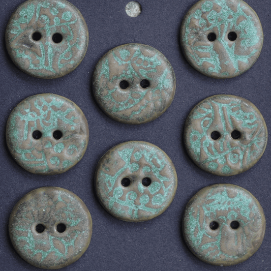 8 pcs 20 mm ceramic buttons copper patina