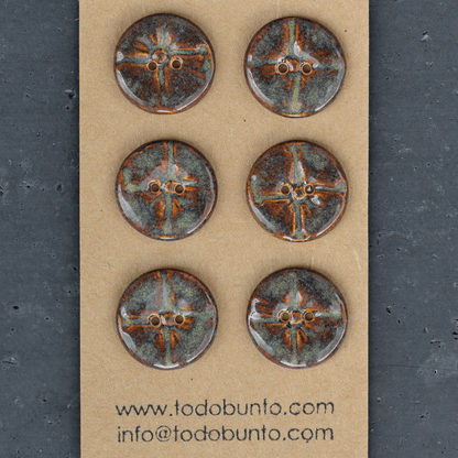 6 pcs. 22mm ceramic buttons iron lustre