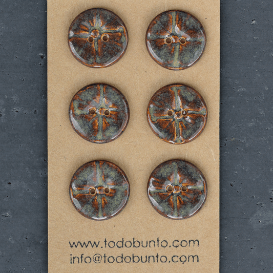 6 pcs. 22mm ceramic buttons iron lustre