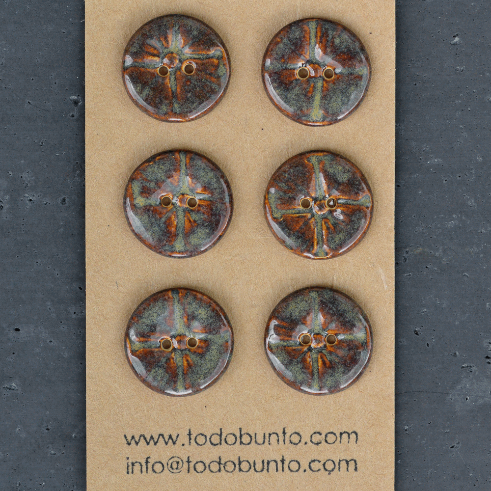 6 pcs. 22mm ceramic buttons iron lustre